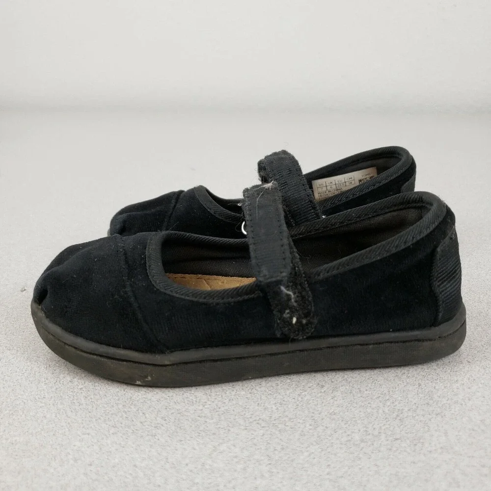 Toms Girls Black Suede Adjustable Strap Comfort Casual Mary Jane Shoes Size 7